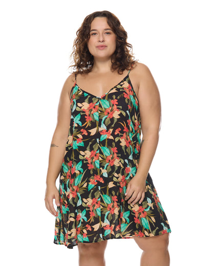 Nicole Dress Plus Size - Black/Hamoa Prt
