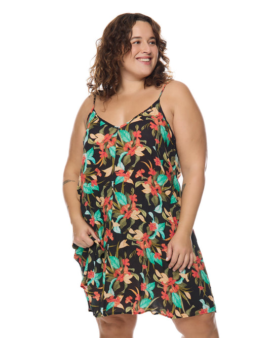 Nicole Dress Plus Size - Black/Hamoa Prt